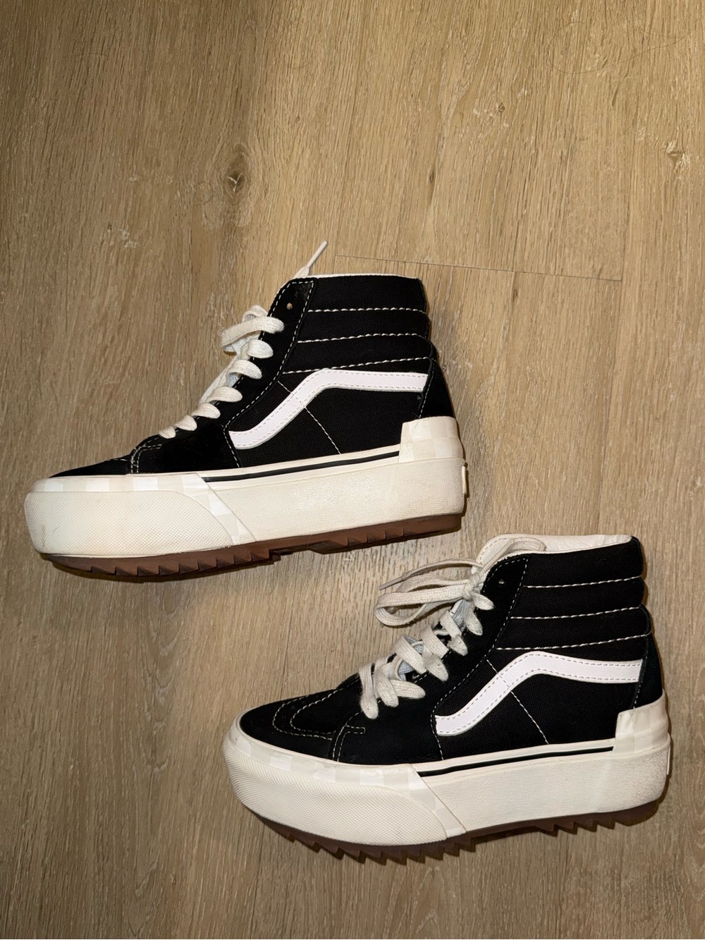 Vans Sk8-Hi Stacked Black, White & Gum Platform Shoes - Picture 2 of 10
